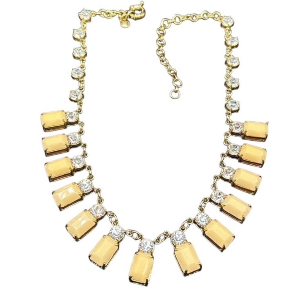 J CREW Square Peach & Round Clear Rhinestone Gold Tone Necklace